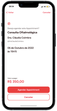 Tela do app Appointment mostrando lista de compromissos