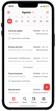 Seleção de horário no app